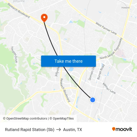 Rutland Rapid Station (Sb) to Austin, TX map
