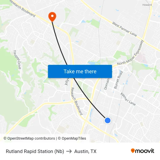 Rutland Rapid Station (Nb) to Austin, TX map