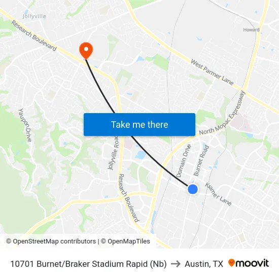 10701 Burnet/Braker Stadium Rapid (Nb) to Austin, TX map