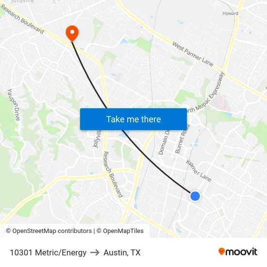 10301 Metric/Energy to Austin, TX map
