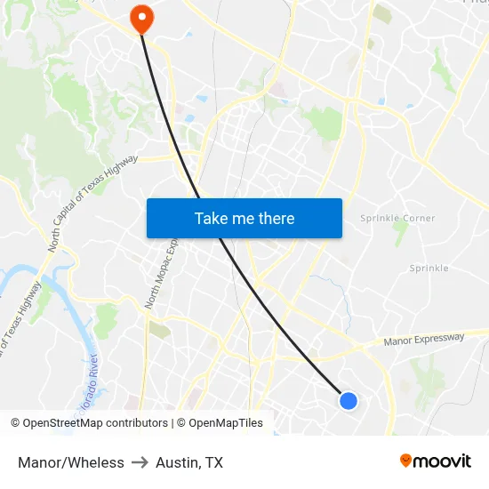 Manor/Wheless to Austin, TX map