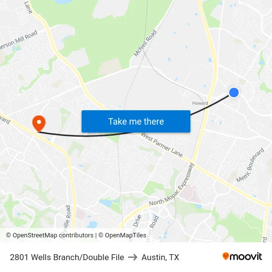 2801 Wells Branch/Double File to Austin, TX map