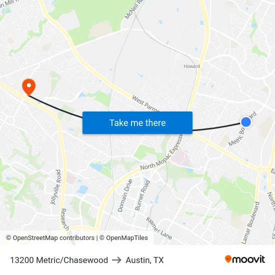 13200 Metric/Chasewood to Austin, TX map