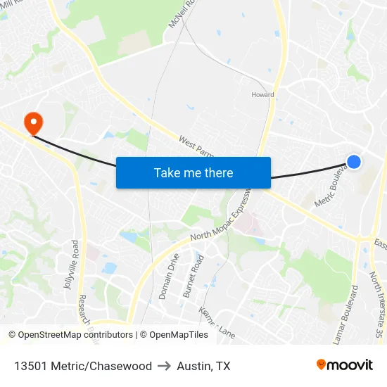 13501 Metric/Chasewood to Austin, TX map