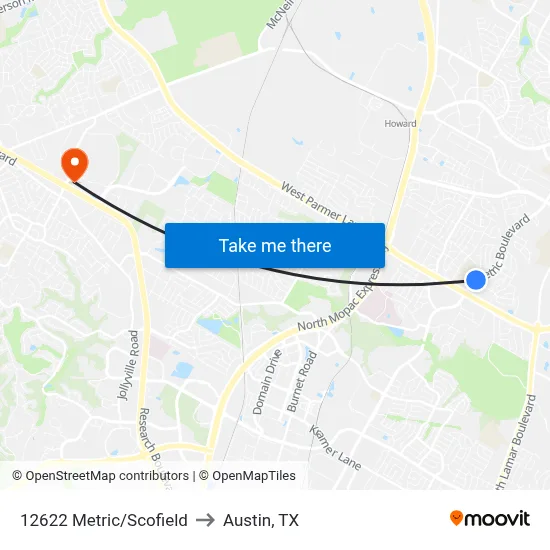 12622 Metric/Scofield to Austin, TX map