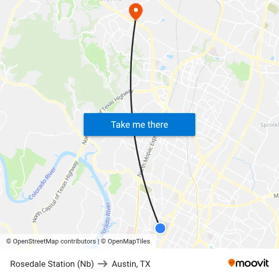 Rosedale Station (Nb) to Austin, TX map
