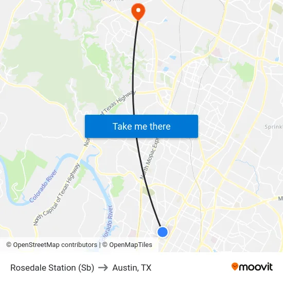Rosedale Station (Sb) to Austin, TX map