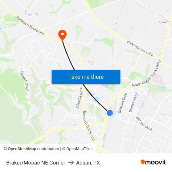 Braker/Mopac NE Corner to Austin, TX map