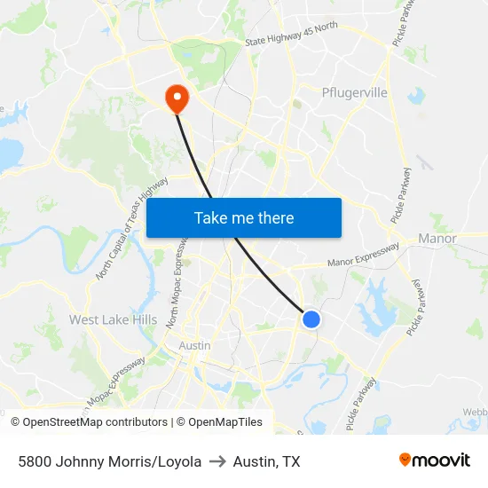 5800 Johnny Morris/Loyola to Austin, TX map