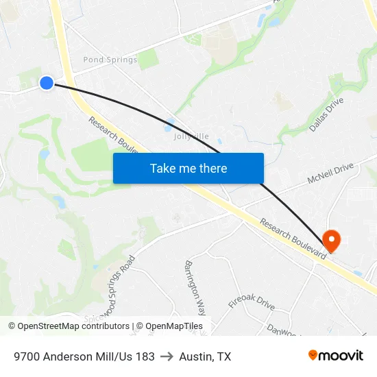 9700 Anderson Mill/Us 183 to Austin, TX map