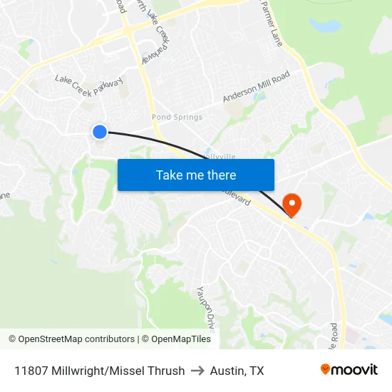 11807 Millwright/Missel Thrush to Austin, TX map