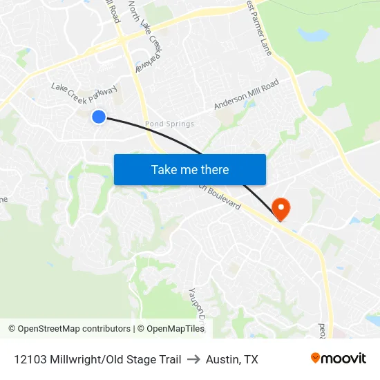 12103 Millwright/Old Stage Trail to Austin, TX map