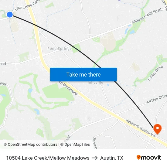 10504 Lake Creek/Mellow Meadows to Austin, TX map