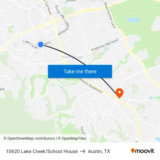10620 Lake Creek/School House to Austin, TX map