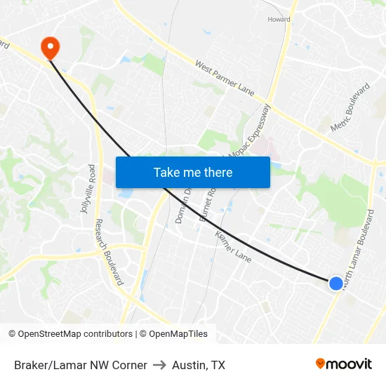 Braker/Lamar NW Corner to Austin, TX map