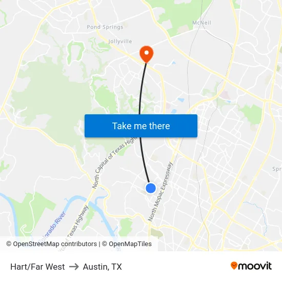 Hart/Far West to Austin, TX map
