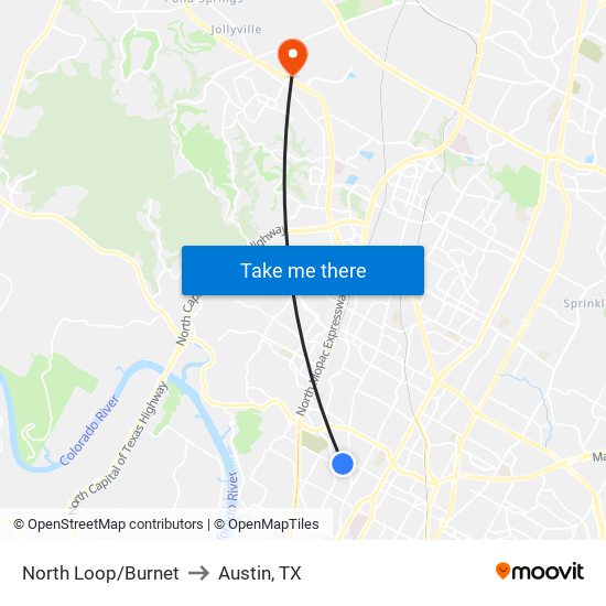 North Loop/Burnet to Austin, TX map