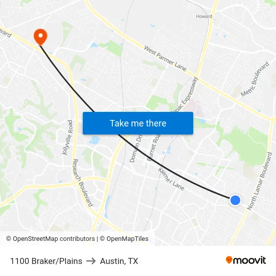 1100 Braker/Plains to Austin, TX map