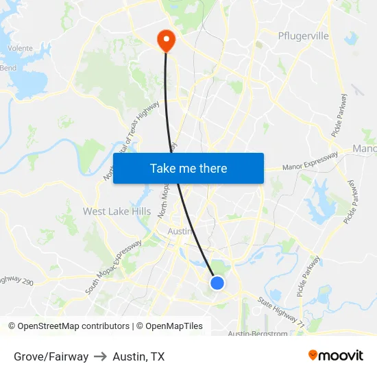 Grove/Fairway to Austin, TX map