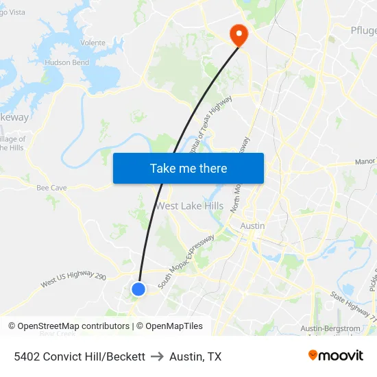 5402 Convict Hill/Beckett to Austin, TX map