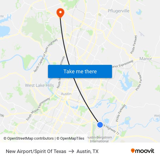 New Airport/Spirit Of Texas to Austin, TX map