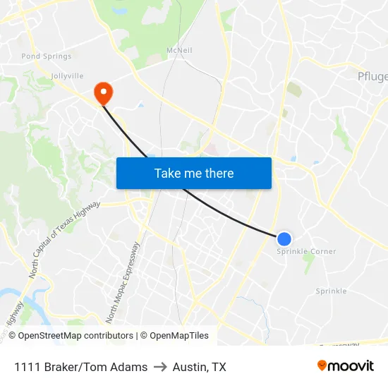 1111 Braker/Tom Adams to Austin, TX map