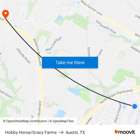 Hobby Horse/Gracy Farms to Austin, TX map