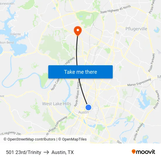 501 23rd/Trinity to Austin, TX map
