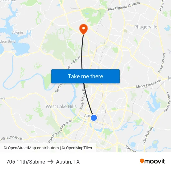 705 11th/Sabine to Austin, TX map