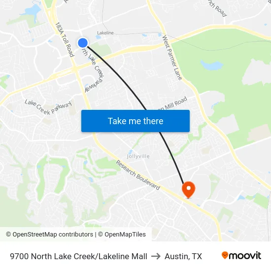 9700 North Lake Creek/Lakeline Mall to Austin, TX map