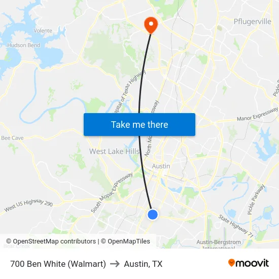 700 Ben White (Walmart) to Austin, TX map