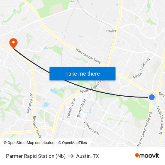 Parmer Rapid  Station (Nb) to Austin, TX map