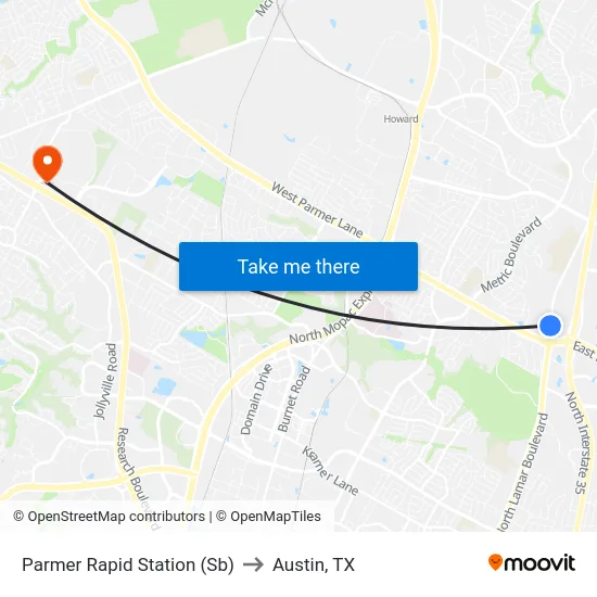 Parmer Rapid Station (Sb) to Austin, TX map