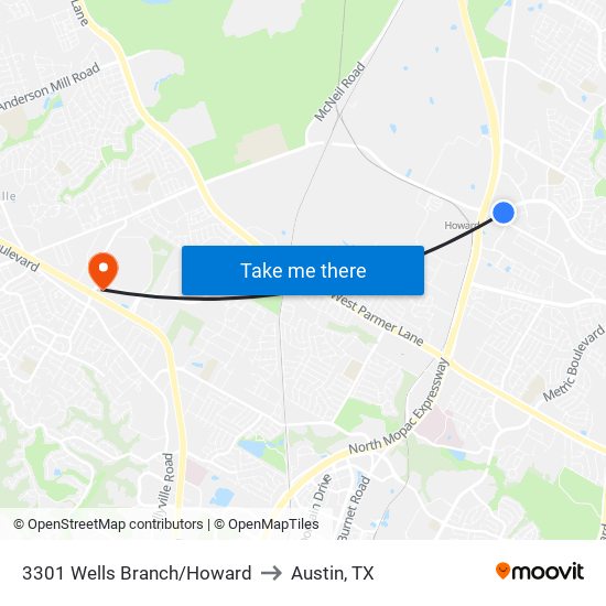 3301 Wells Branch/Howard to Austin, TX map