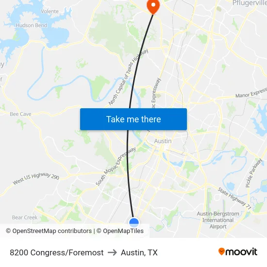 8200 Congress/Foremost to Austin, TX map