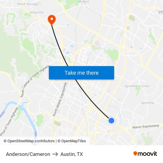 Anderson/Cameron to Austin, TX map