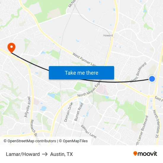 Lamar/Howard to Austin, TX map