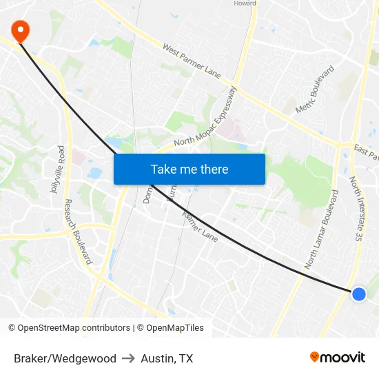 Braker/Wedgewood to Austin, TX map