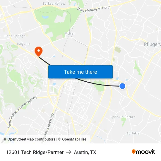 12601 Tech Ridge/Parmer to Austin, TX map