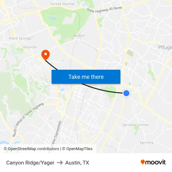 Canyon Ridge/Yager to Austin, TX map