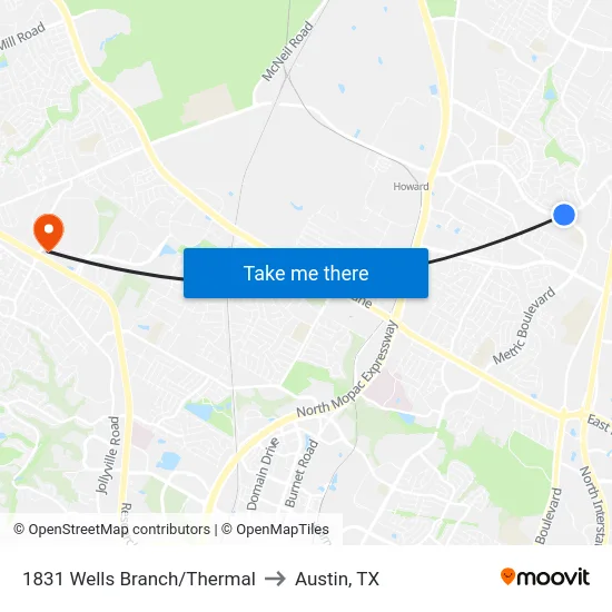 1831 Wells Branch/Thermal to Austin, TX map