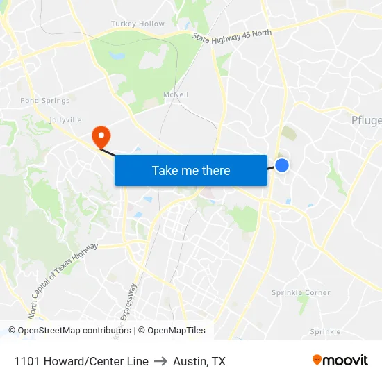 1101 Howard/Center Line to Austin, TX map