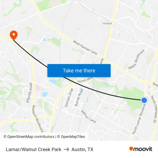 Lamar/Walnut Creek Park to Austin, TX map