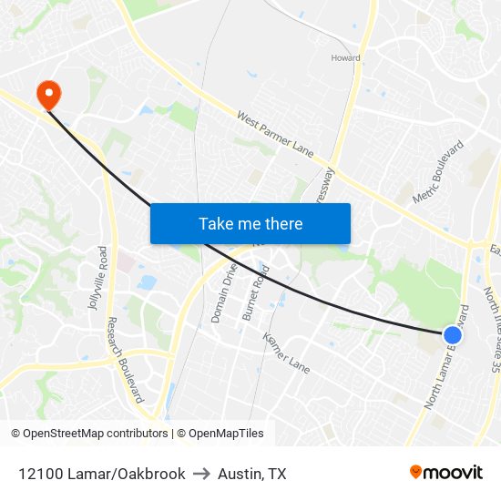 12100 Lamar/Oakbrook to Austin, TX map