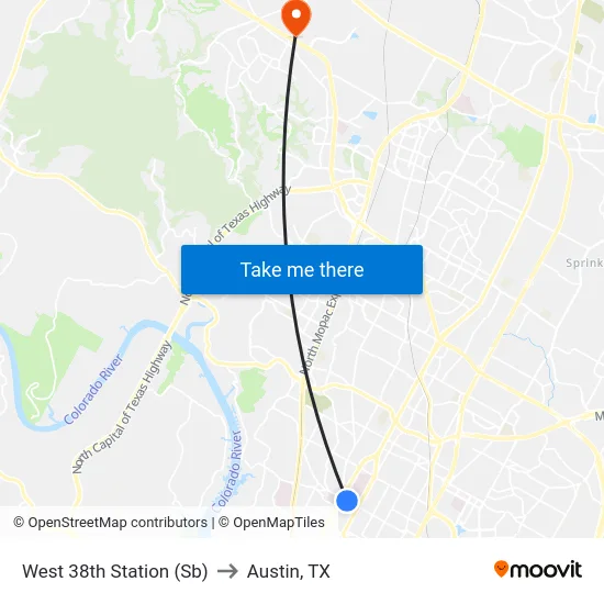 West 38th Station (Sb) to Austin, TX map