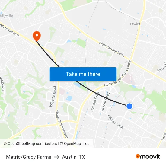Metric/Gracy Farms to Austin, TX map
