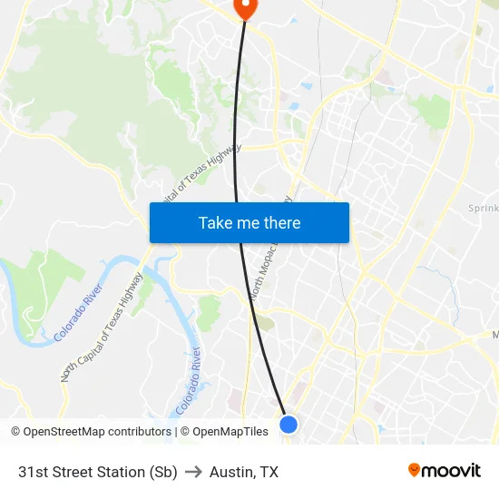 31st Street Station (Sb) to Austin, TX map