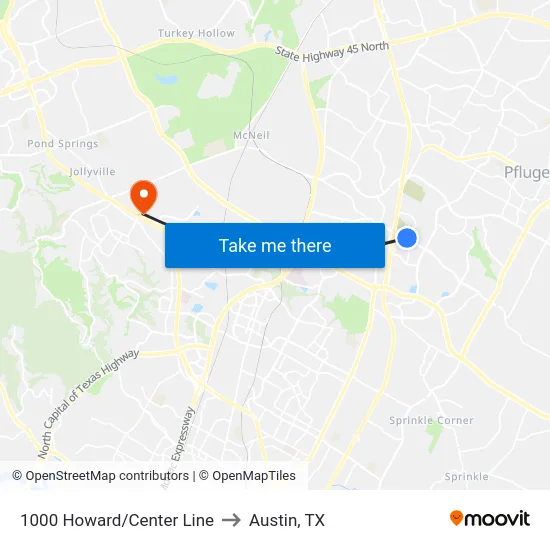 1000 Howard/Center Line to Austin, TX map