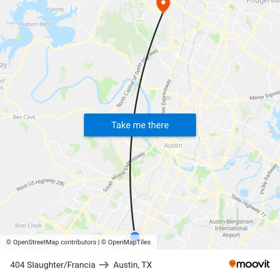 404 Slaughter/Francia to Austin, TX map