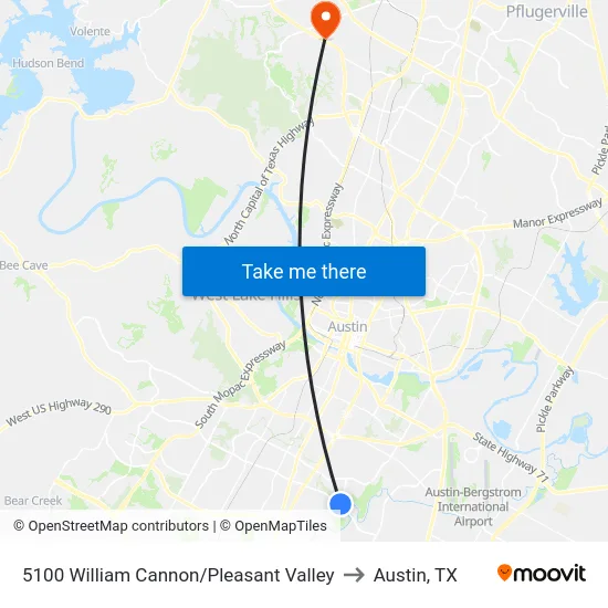 5100 William Cannon/Pleasant Valley to Austin, TX map